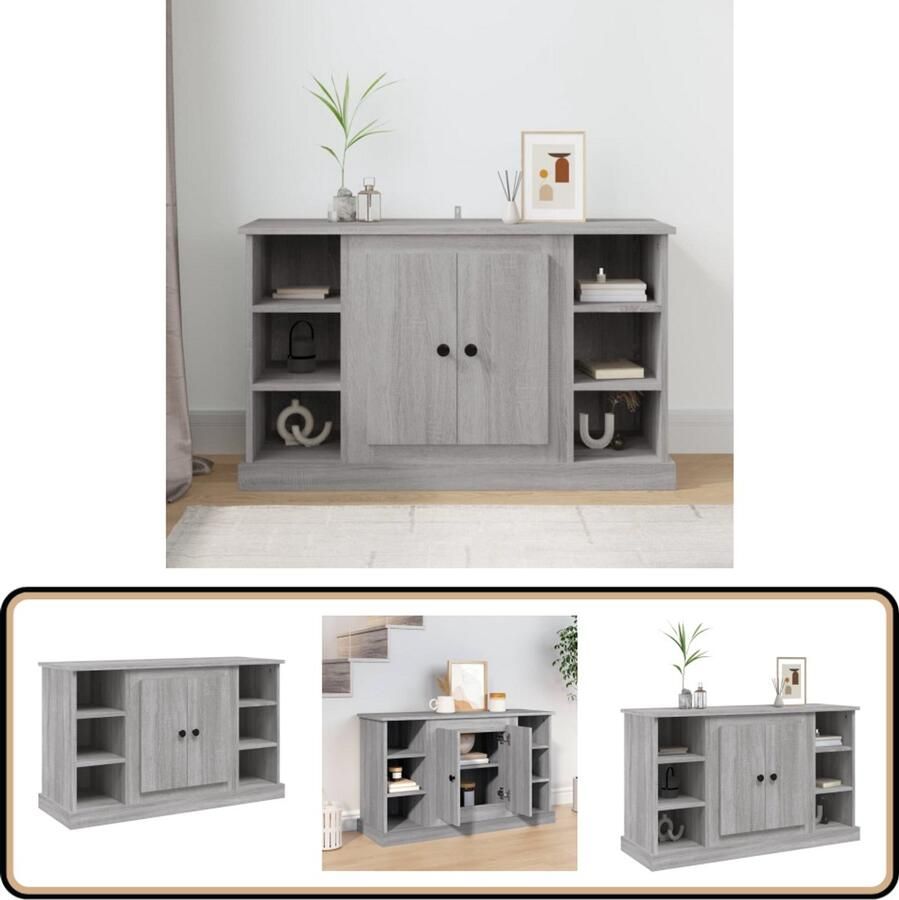 The Living Store Dressoir 100x35 5x60 cm bewerkt hout grijs sonoma eikenkleurig Dressoir Grijze Dressoirs Houten Dressoirs Vintage Dressoir Landelijk Dressoir