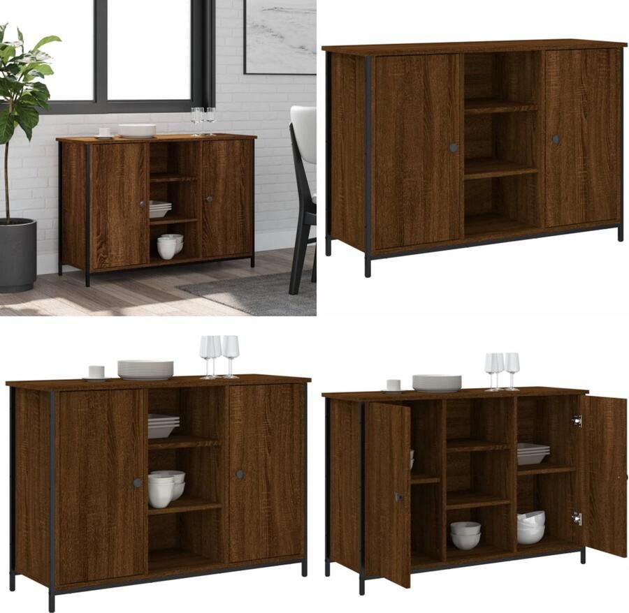 VidaXL Dressoir 100x35x70 cm bewerkt hout bruin eikenkleur Dressoir Dressoirs Opbergkast Wandkast