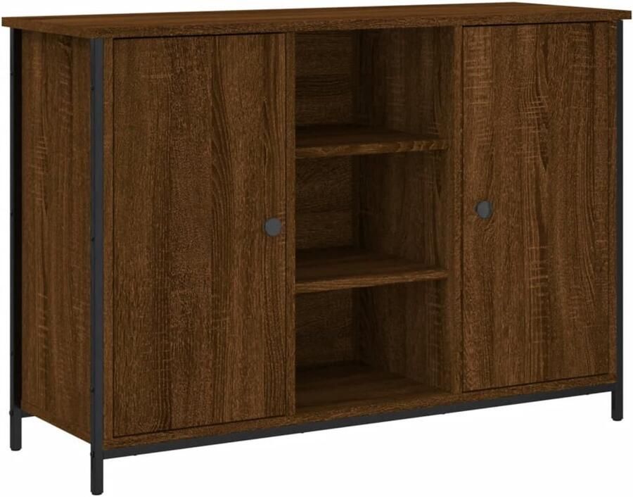 The Living Store Dressoir Bruineiken 100 x 35 x 70 cm Duurzaam materiaal Voldoende opbergruimte Weergavefunctie Verstelbare poten Montage vereist
