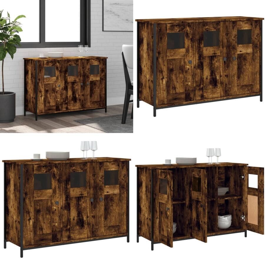 VidaXL Dressoir 100x35x70 cm bewerkt hout gerookt eikenkleurig Dressoir Dressoirs Opbergkast Wandkast
