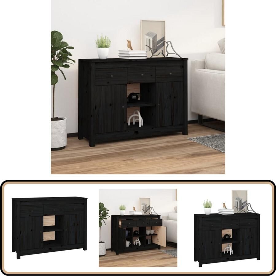 VidaXL Dressoir 100x35x74 5 cm Zwart Grenenhout Dressoir Houten Dressoir Grenoble Hout Zwarte Dressoir Salontafel - Foto 2