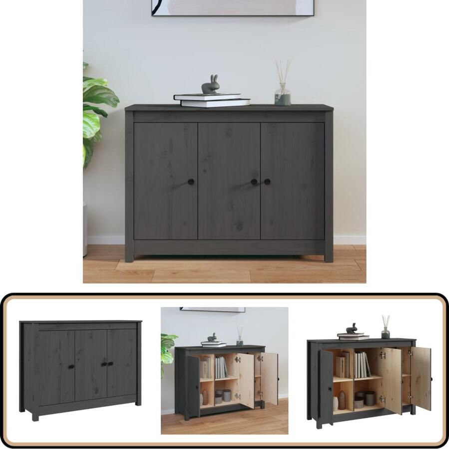 VidaXL Dressoir 100x35x74 cm massief grenenhout grijs Dressoir Grenoblehouten Dressoir Vintage Dressoir Landelijk Dressoir Modern Dressoir