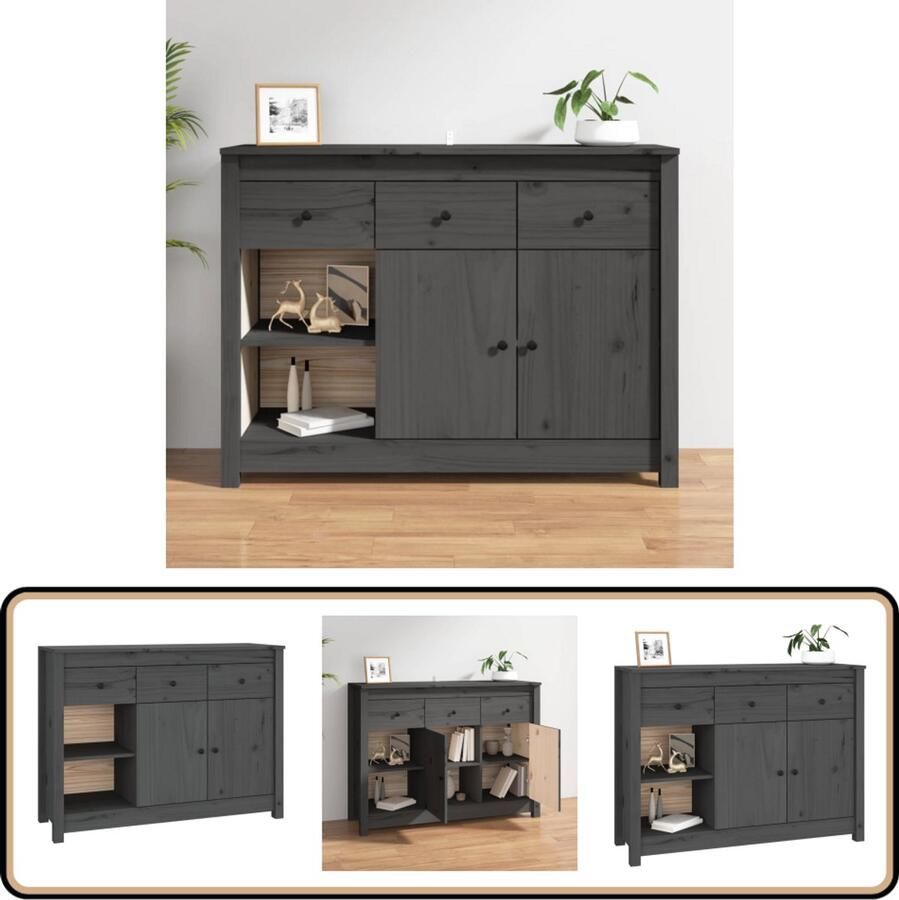 VidaXL Dressoir Massief Grenenhout Grijs Bijzettafel Dressoir Grenoblehouten Kast Side Table Opbergkast