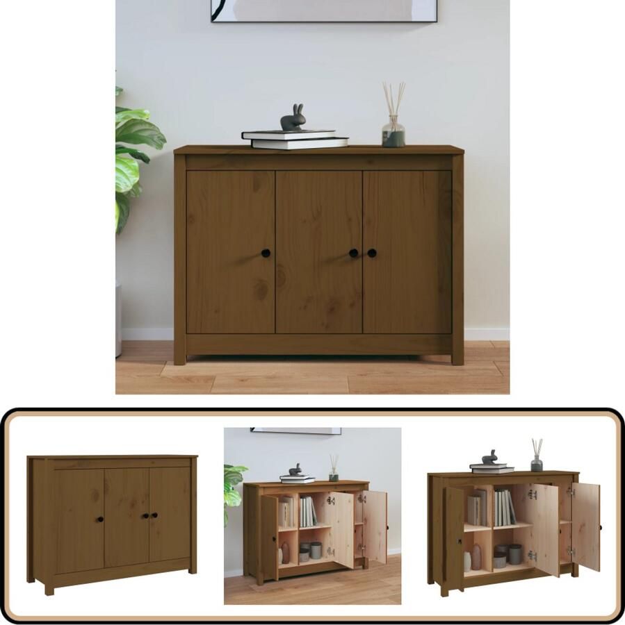 VidaXL Dressoir 100x35x74 cm Grenenhout Honingbruin Dressoir Houten Dressoir Grenenhout Dressoir Honigbruin Dressoir Opbergkast - Foto 2