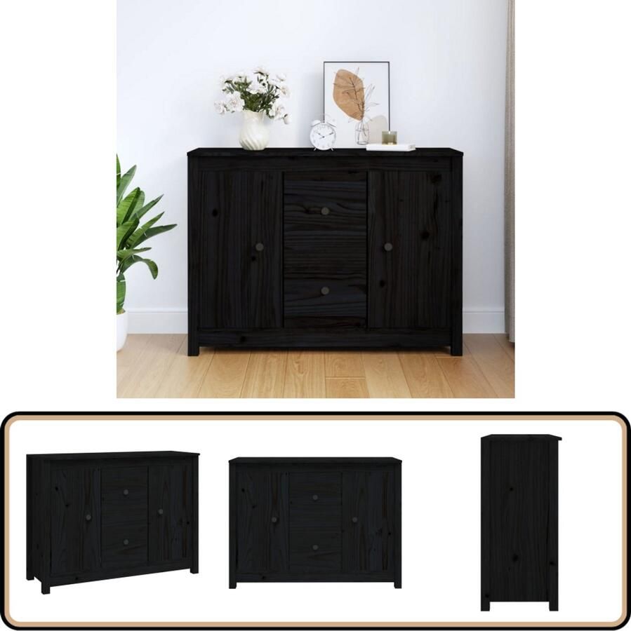VidaXL Dressoir Zwart Massief Grenenhout Dressoir Kast Houtmeubilair Grenenhouten Dressoir Zwarte Dressoir