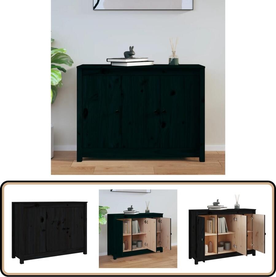 VidaXL Dressoir Massief Grenenhout Zwart Bijzettafel Dressoir Massief Hout Grenoblenhout Zwarte Kast