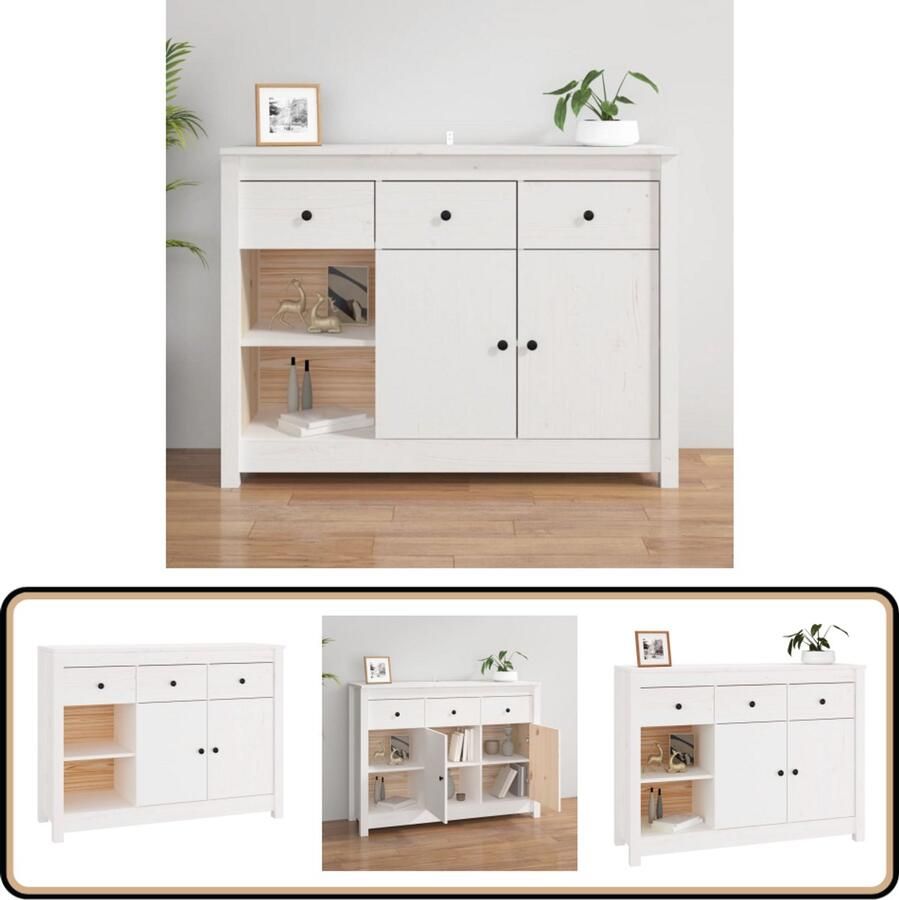 VidaXL Dressoir 100x35x74 cm Wit Massief Grenenhout Bijzettafel Dressoir Houten Kast Grenoble Hout Vintage Kast