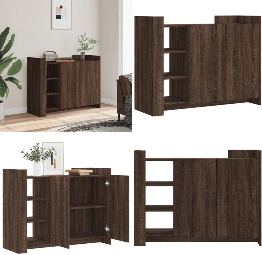 VidaXL Dressoir 100x35x75 cm bewerkt hout bruin eikenkleur Dressoir Dressoirs Kast Wandkast
