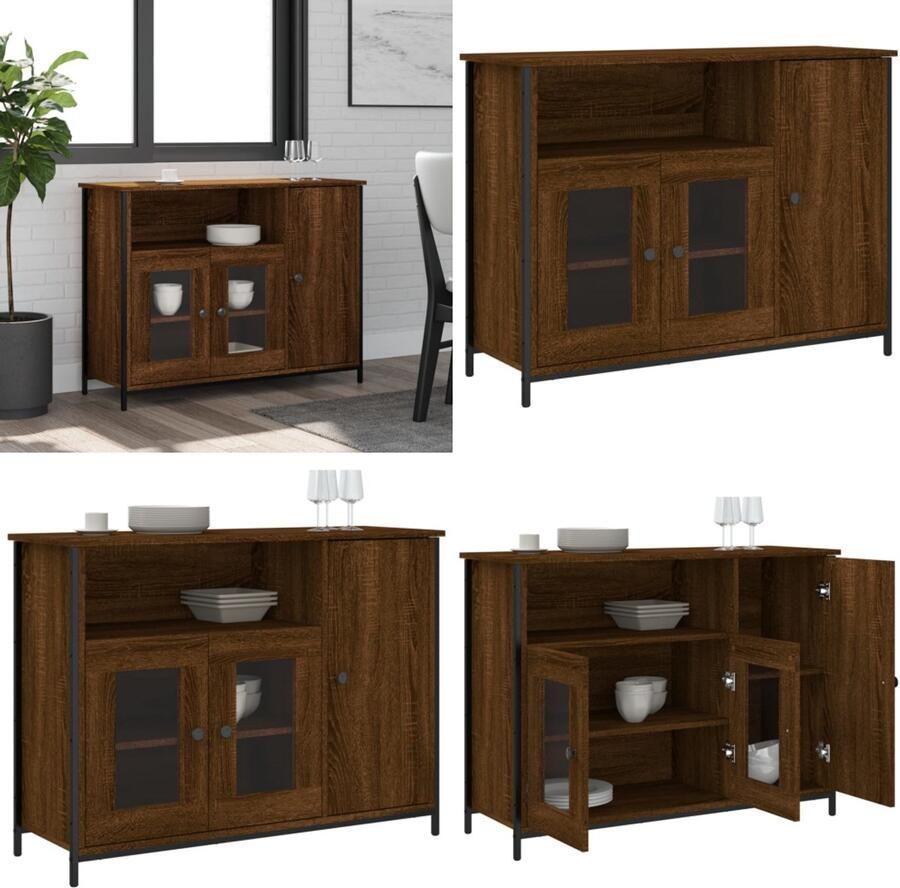 VidaXL Dressoir 100x35x75 cm bewerkt hout bruin eikenkleur Dressoir Dressoirs Opbergkast Wandkast
