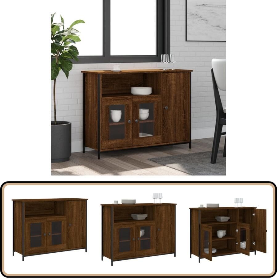 VidaXL Dressoir Bruin Eikenkleur 100x35x75 cm Dressoir Opbergkast Salontafel Houten Dressoir Vintage Dressoir
