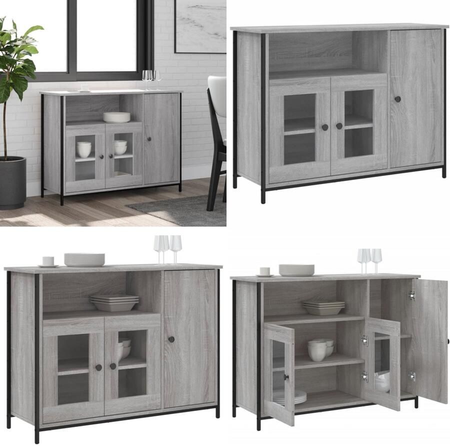 VidaXL Dressoir 100x35x75 cm bewerkt hout grijs sonoma Dressoir Dressoirs Opbergkast Wandkast