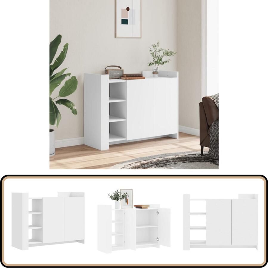 VidaXL Dressoir 100x35x75 cm Bewerkt Hout Wit Dressoir Klassiek Meubel Witte Dressoirs Houten Dressoir Opbergkast