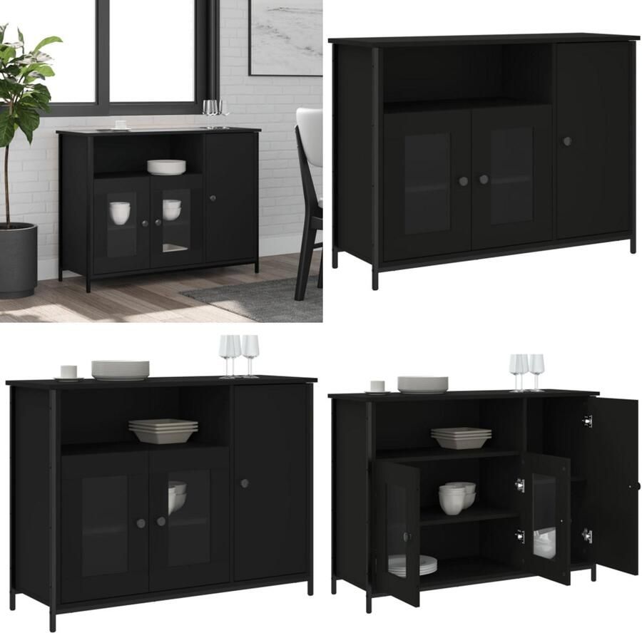 VidaXL Dressoir 100x35x75 cm bewerkt hout zwart Dressoir Dressoirs Opbergkast Wandkast