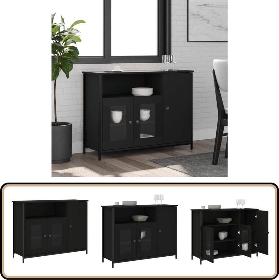 VidaXL Dressoir 100x35x75 cm Zwart Bewerkt hout Dressoir Commode Opbergkast Woonkamerinrichting Slaapkamerinrichting