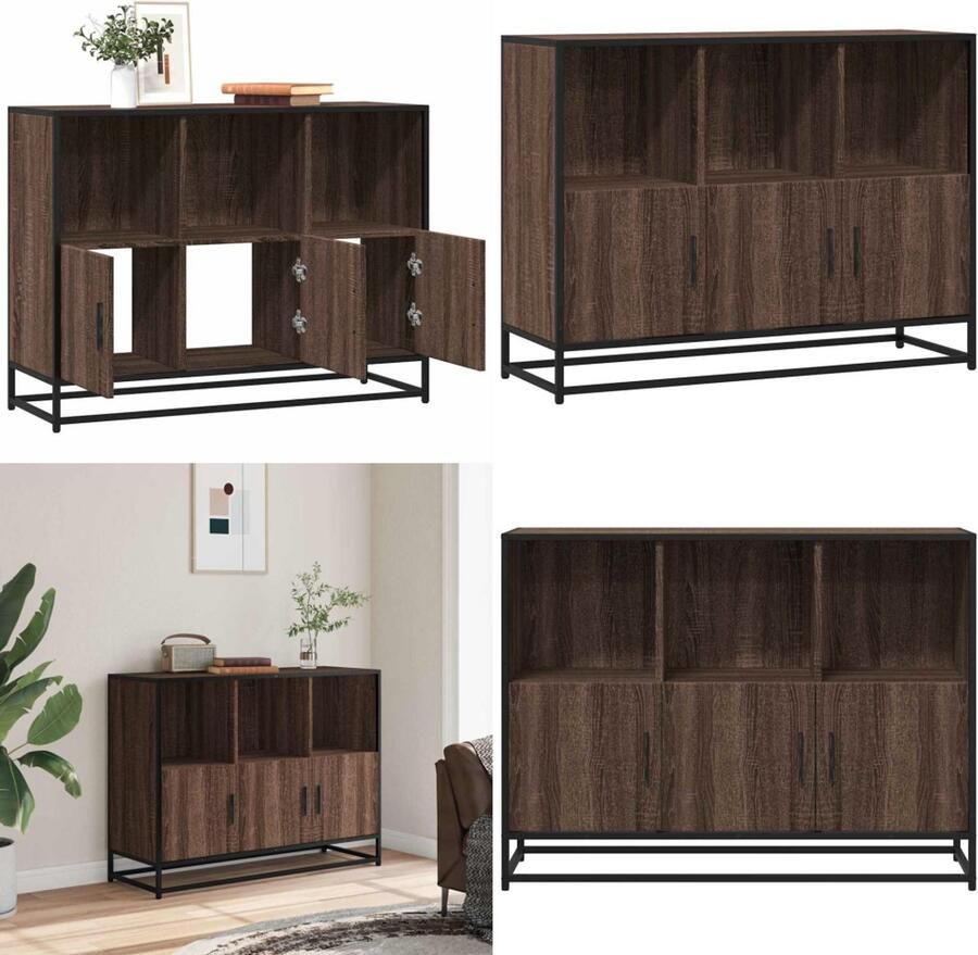 VidaXL Dressoir 100x35x76 cm bewerkt hout bruin eikenkleur Dressoir Dressoirs Opbergkast Wandkast
