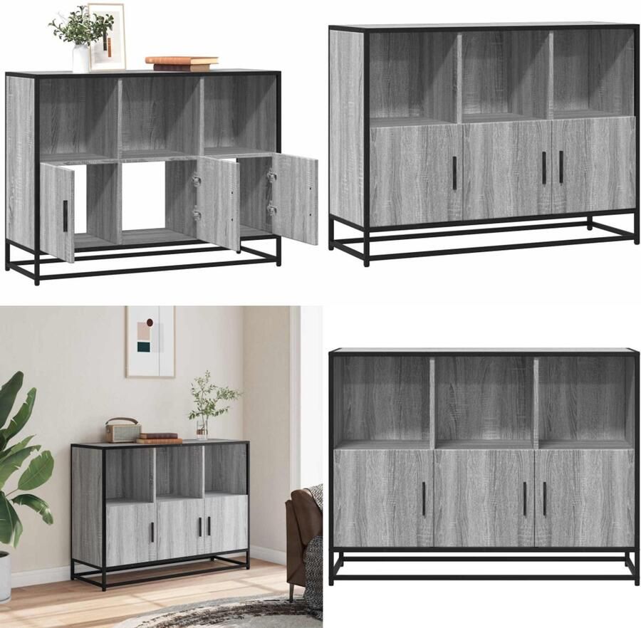VidaXL Dressoir 100x35x76 cm bewerkt hout grijs sonoma eikenkleurig Dressoir Dressoirs Opbergkast Wandkast