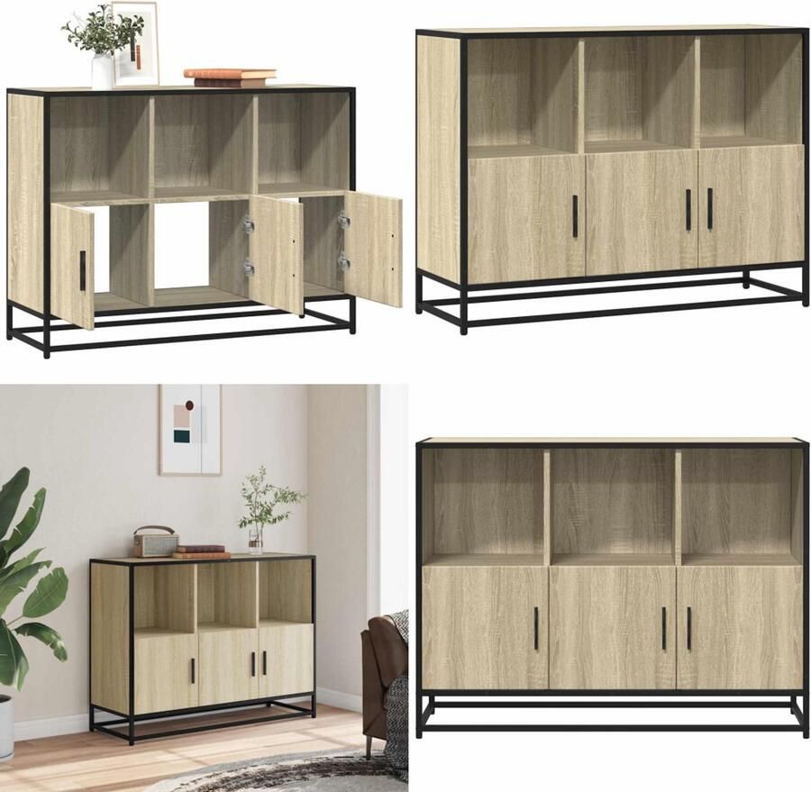 VidaXL Dressoir 100x35x76 cm bewerkt hout sonoma eikenkleurig Dressoir Dressoirs Opbergkast Wandkast