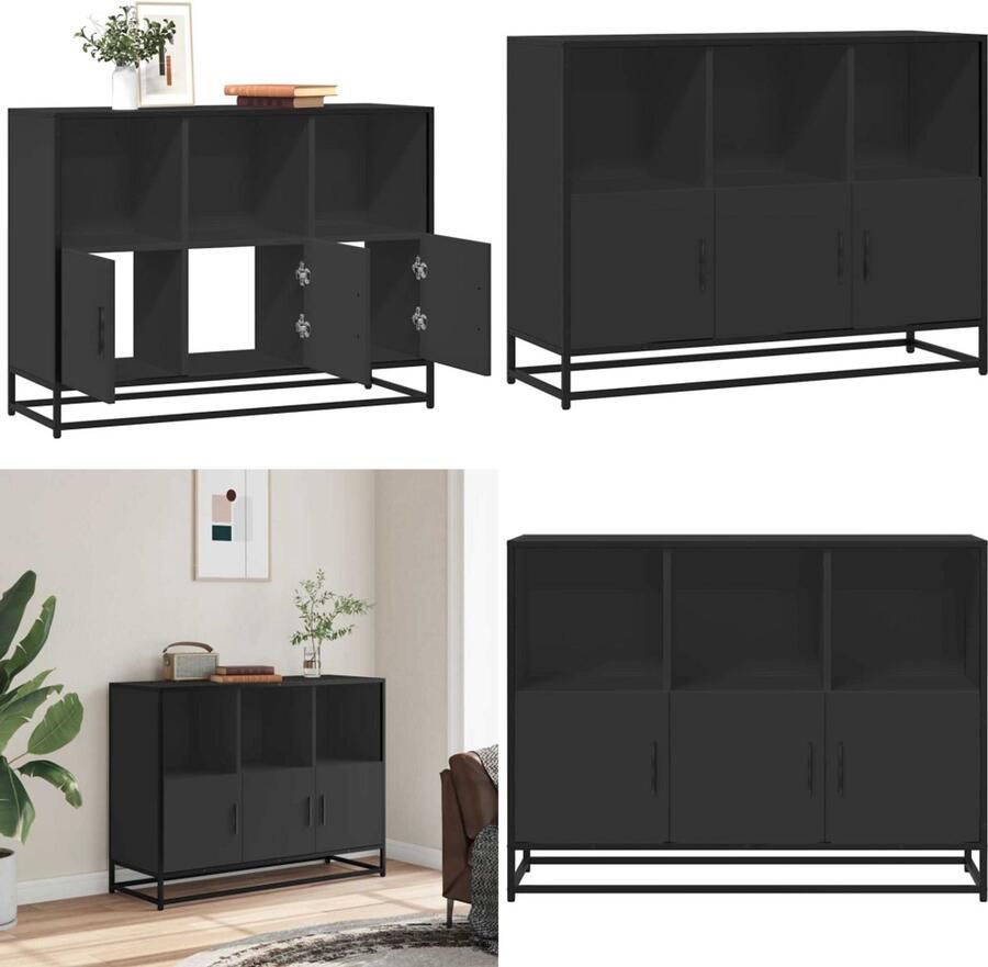 VidaXL Dressoir 100x35x76 cm bewerkt hout zwart Dressoir Dressoirs Opbergkast Wandkast
