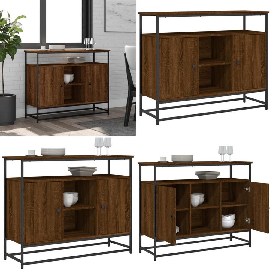 VidaXL Dressoir 100x35x80 cm bewerkt hout bruin eikenkleur Dressoir Dressoirs Opbergkast Wandkast