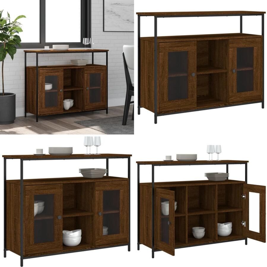VidaXL Dressoir 100x35x80 cm bewerkt hout bruin eikenkleur Dressoir Dressoirs Opbergkast Wandkast