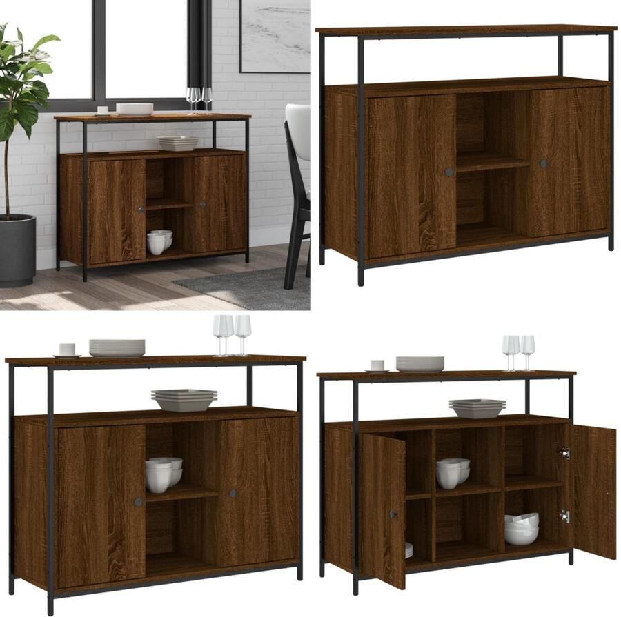 VidaXL Dressoir 100x35x80 cm bewerkt hout bruin eikenkleur Dressoir Dressoirs Opbergkast Wandkast