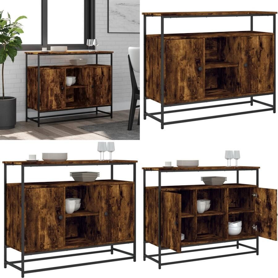 VidaXL Dressoir 100x35x80 cm bewerkt hout gerookt eikenkleurig Dressoir Dressoirs Opbergkast Wandkast