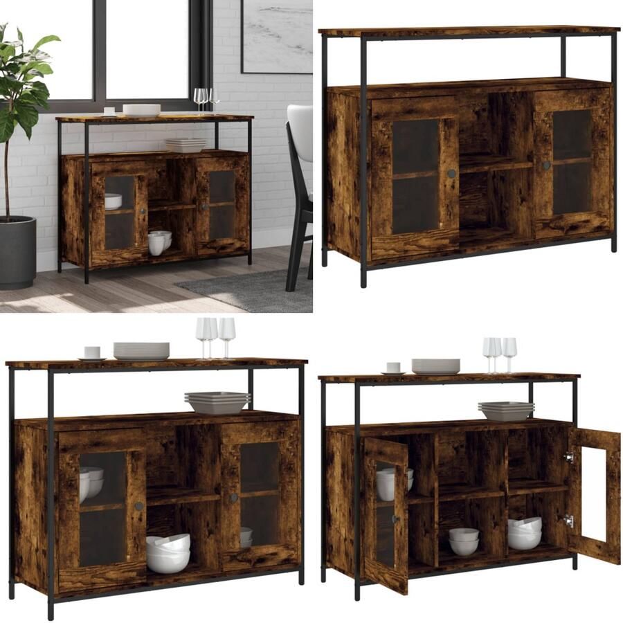 VidaXL Dressoir 100x35x80 cm bewerkt hout gerookt eikenkleurig Dressoir Dressoirs Opbergkast Wandkast