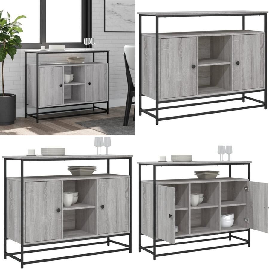 VidaXL Dressoir 100x35x80 cm bewerkt hout grijs sonoma Dressoir Dressoirs Opbergkast Wandkast