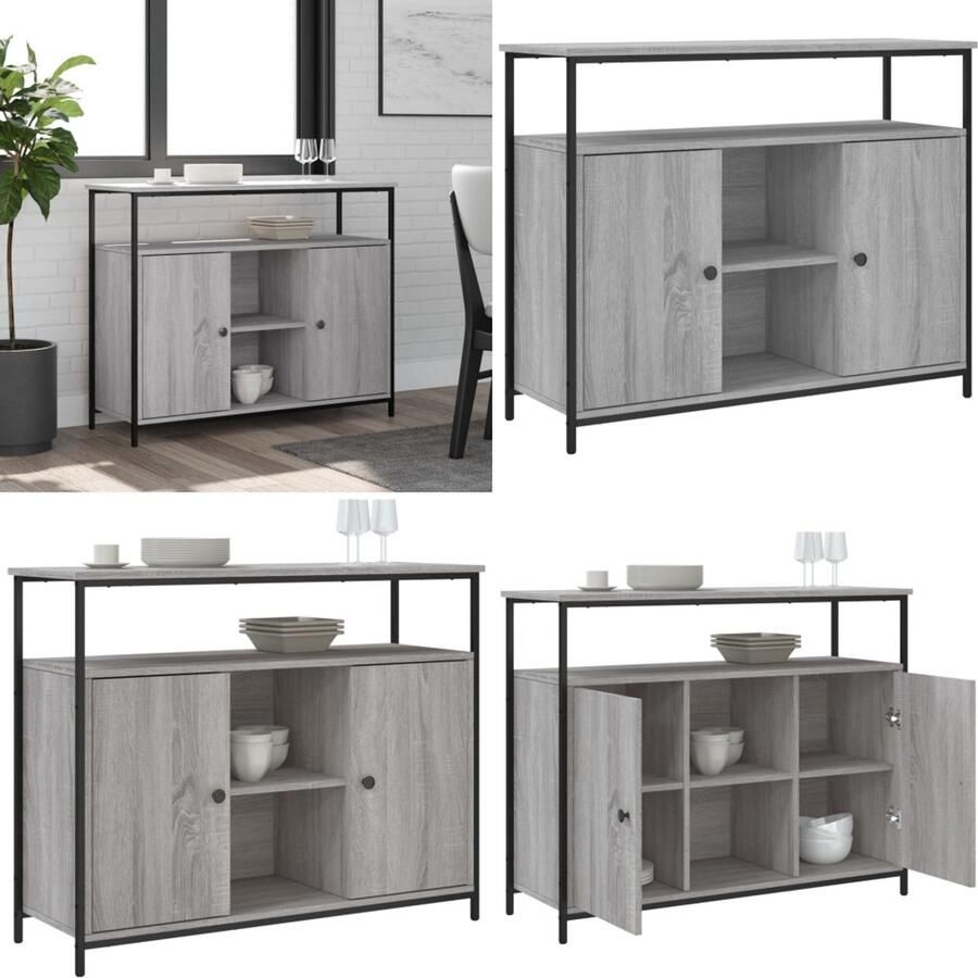 VidaXL Dressoir 100x35x80 cm bewerkt hout grijs sonoma Dressoir Dressoirs Opbergkast Wandkast