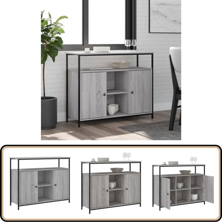 VidaXL Dressoir Grijs Sonoma Eiken 100x35x80 cm Dressoir Woonkamerinrichting Vintage Dresser Houten Dressoir Grijze Dressoirs