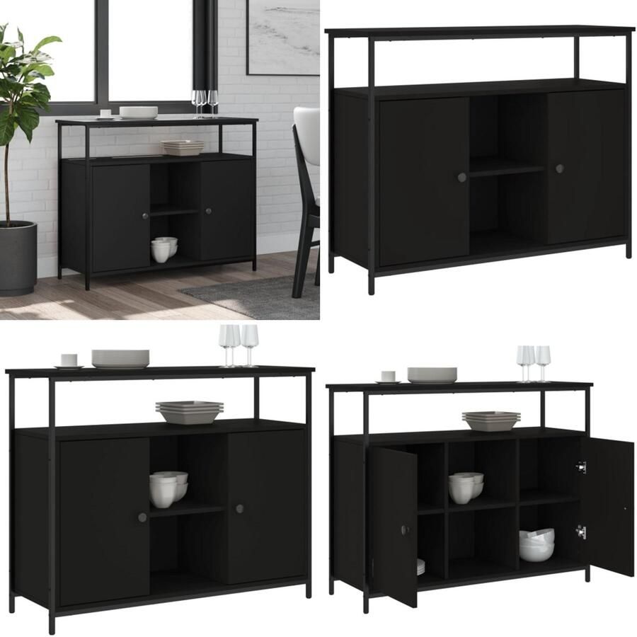 VidaXL Dressoir 100x35x80 cm bewerkt hout zwart Dressoir Dressoirs Opbergkast Wandkast