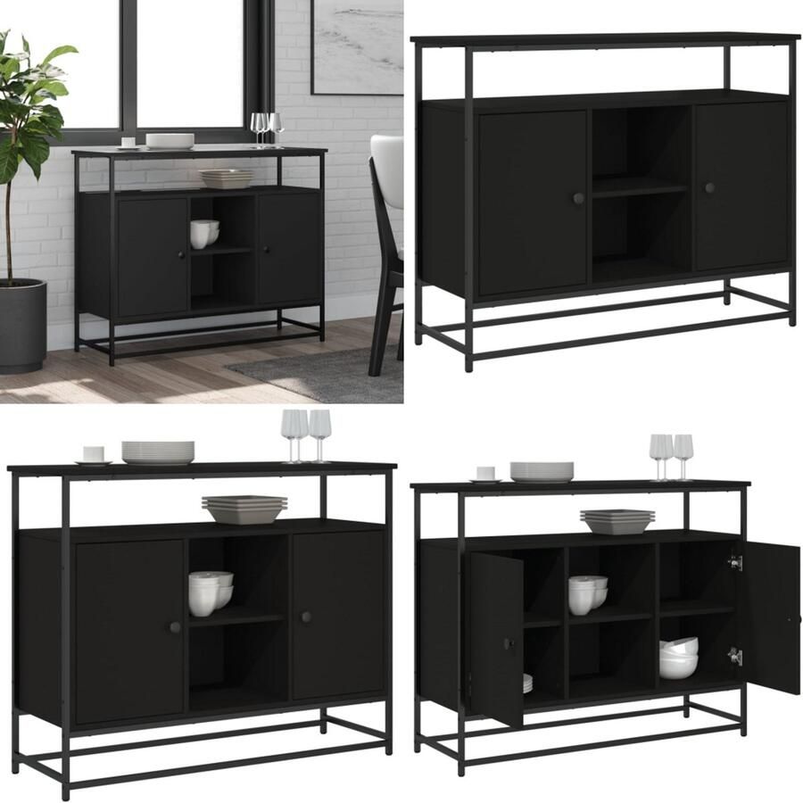 VidaXL Dressoir 100x35x80 cm bewerkt hout zwart Dressoir Dressoirs Opbergkast Wandkast