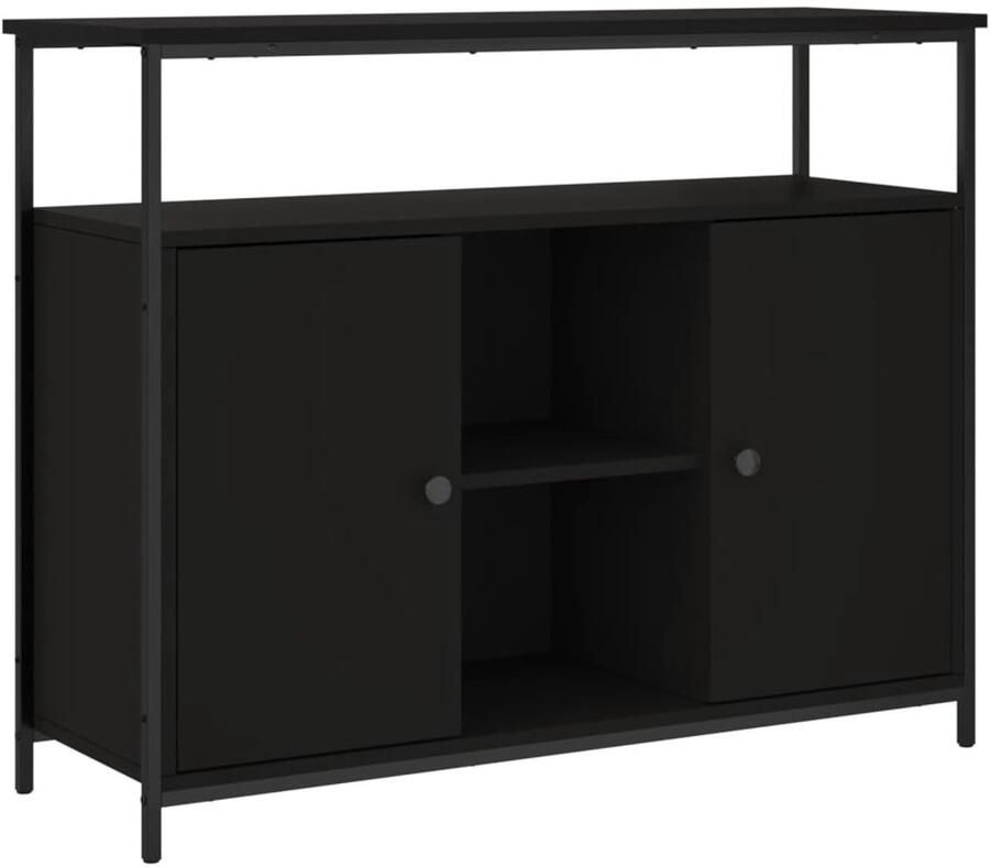 VidaXL Dressoir Zwart 100x35x80 cm Hout en Staal Dressoir Zwarte Dressoir Houten Dressoir Opbergkast Salontafel