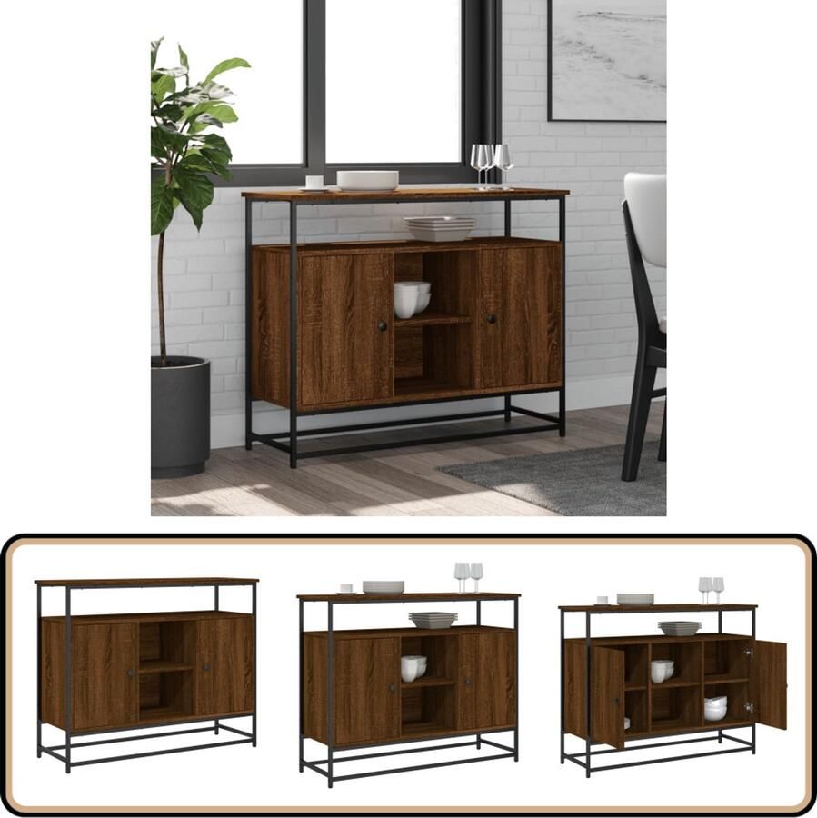 VidaXL Dressoir 100x35x80 cm Bruin Eikenhout Dressoir Kast Opbergkast Houten Meubel Vintage Stijl - Foto 3