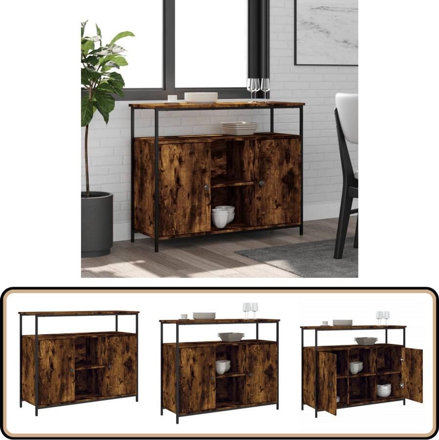 VidaXL Dressoir 100x35x80 cm Gerookt Eiken Dressoir Vintage Dressoir Houten Dressoir Landelijk Dressoir Opbergkast