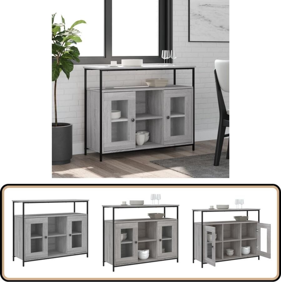 VidaXL Dressoir 100x35x80 cm Grijs Sonoma Eiken Dressoir Grijze Eikenhouten Dressoir Salontafel Tv Tafel Opbergkast - Foto 2