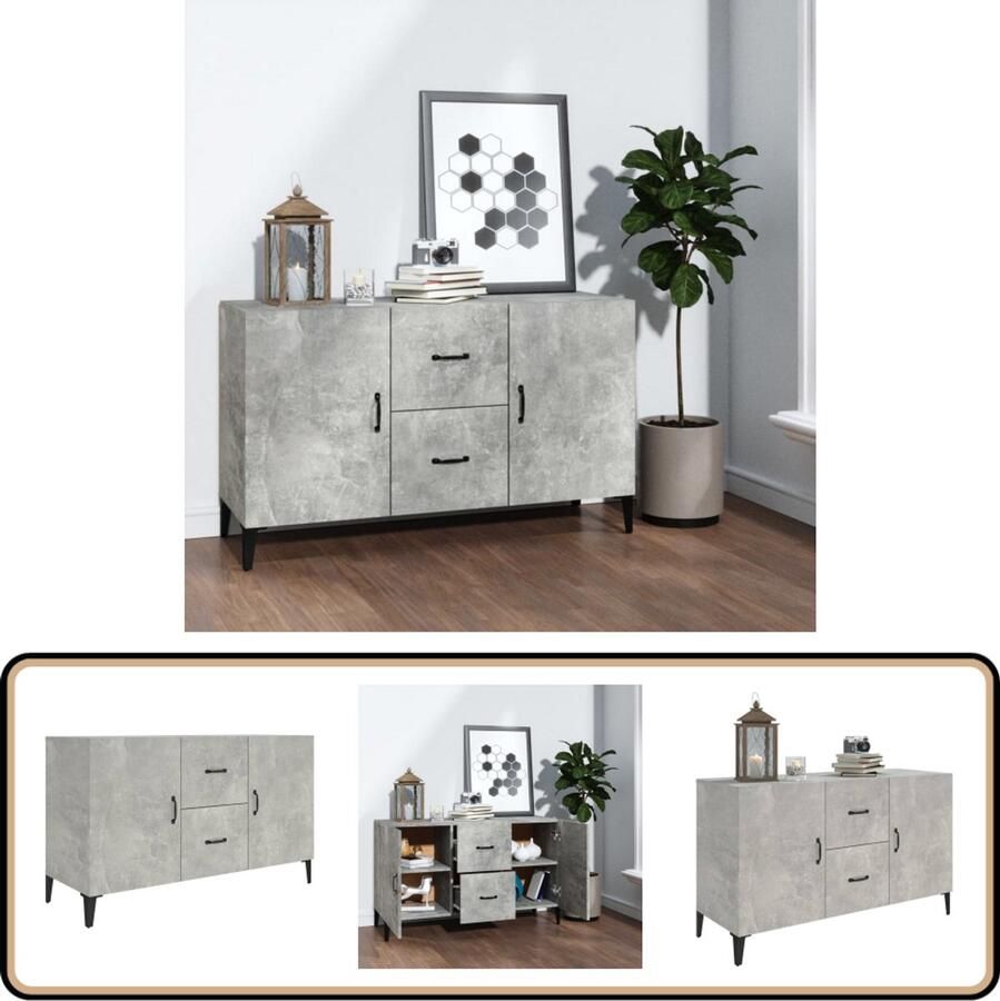 VidaXL Dressoir 100x36x60 cm Betongrijs Hout Dressoir Buffetkast Houten Kast Grijze Kast Vintage Meubels