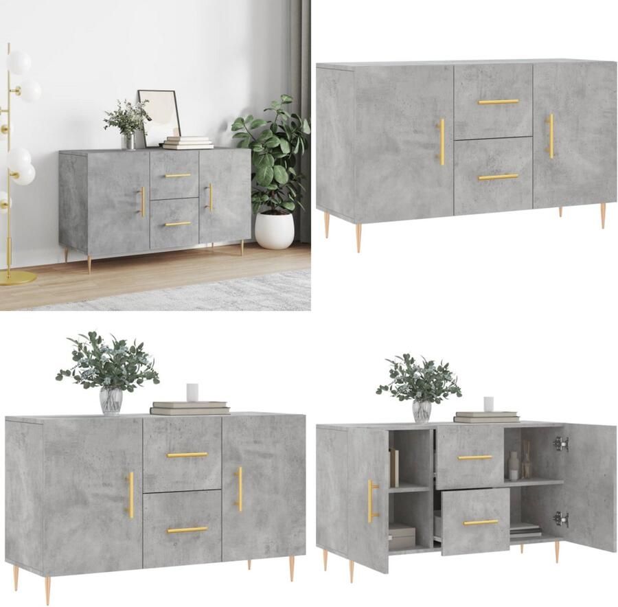 VidaXL Dressoir 100x36x60 cm bewerkt hout betongrijs Dressoir Dressoirs Kast Wandkast