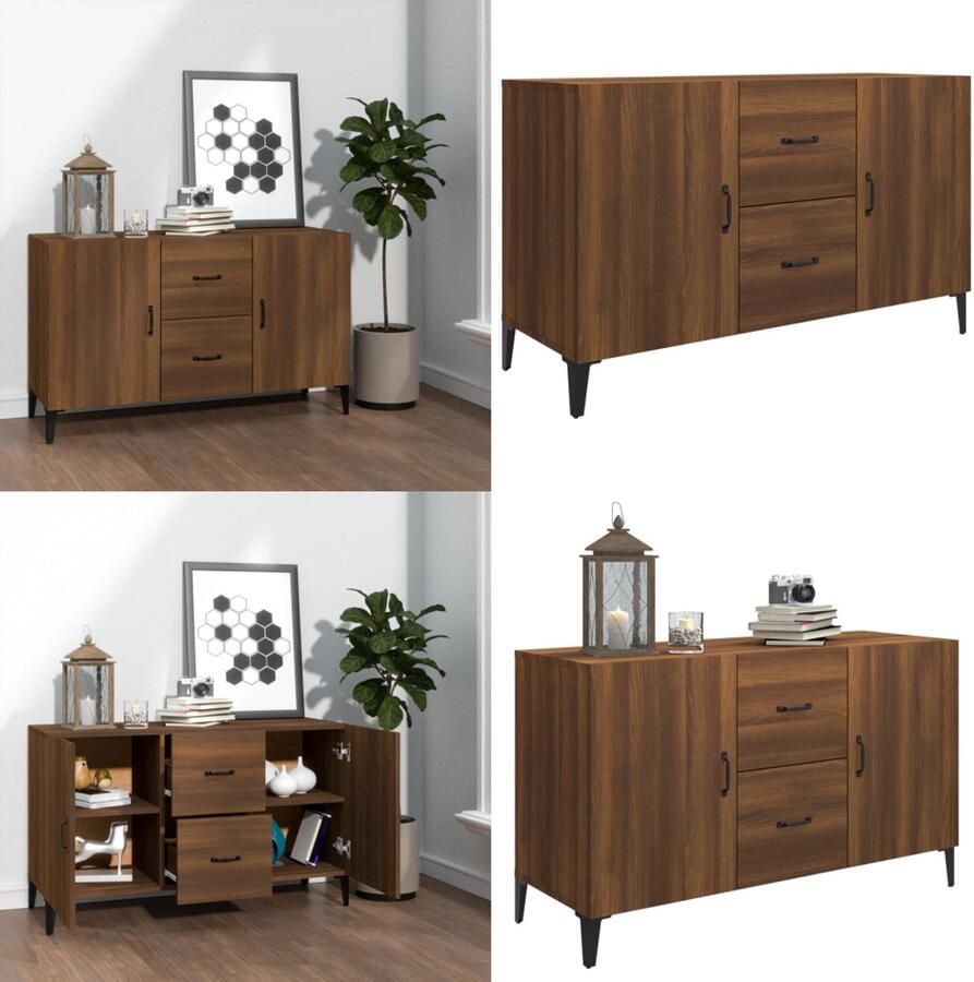 VidaXL Dressoir 100x36x60 cm bewerkt hout bruin eikenkleur Dressoir Dressoirs Kast Wandkast