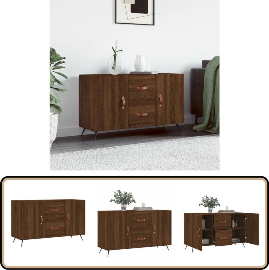 VidaXL Dressoir 100x36x60 cm Bruin Eikenkleur Dressoir Buffetkast Houten Dressoir Vintage Dressoir Landelijk Dressoir - Foto 2