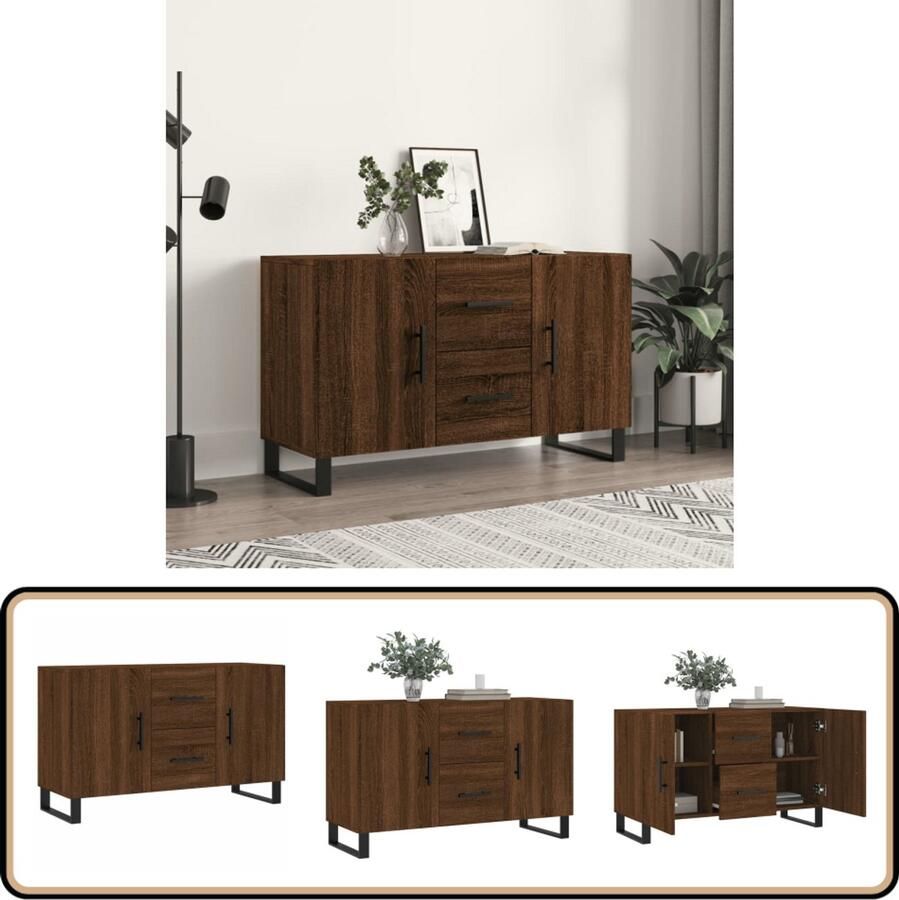 VidaXL Dressoir 100x36x60 cm Bruin Eikenkleur Dressoir Buffetkast Houten Dressoir Vintage Dressoir Landelijk Dressoir - Foto 3