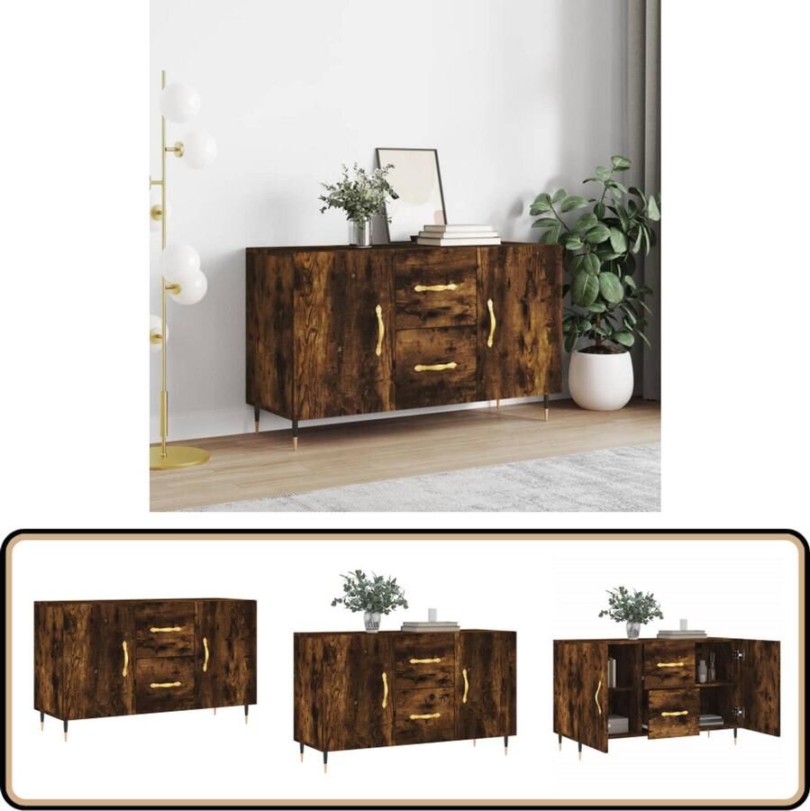 Prolenta Premium INFIORI Dressoir 100x36x60 cm bewerkt hout gerookt eikenkleurig - Foto 5