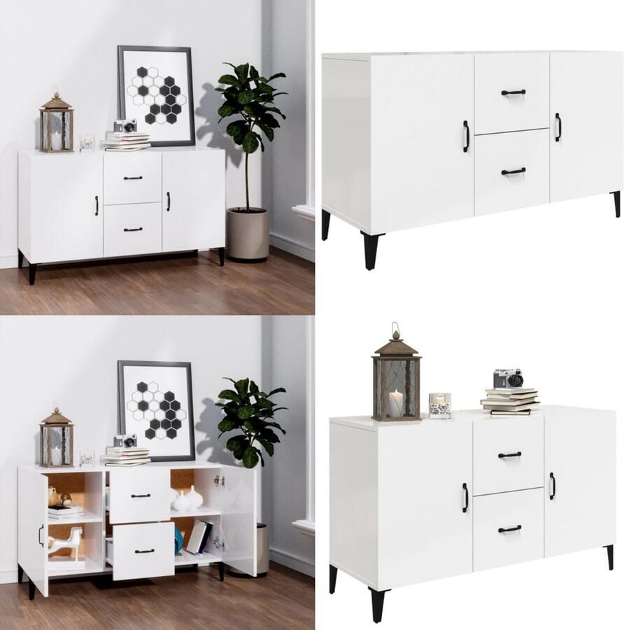 VidaXL Dressoir 100x36x60 cm bewerkt hout hoogglans wit Dressoir Dressoirs Kast Wandkast