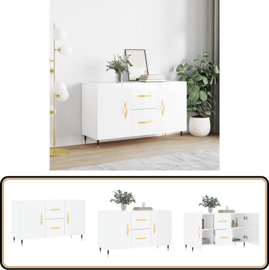 VidaXL Dressoir 100x36x60 cm Hoogglans wit Dressoir Commode Opbergkast Keukenmeubilair Livingroom Furniture