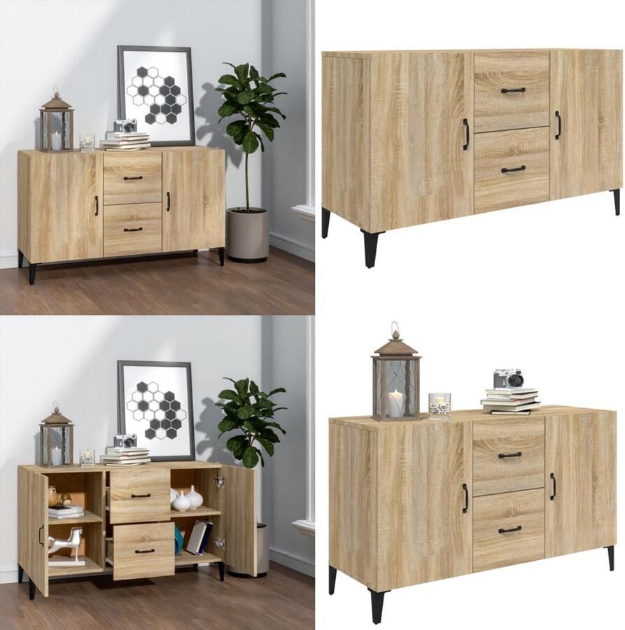 VidaXL Dressoir 100x36x60 cm bewerkt hout sonoma eikenkleurig Dressoir Dressoirs Kast Wandkast