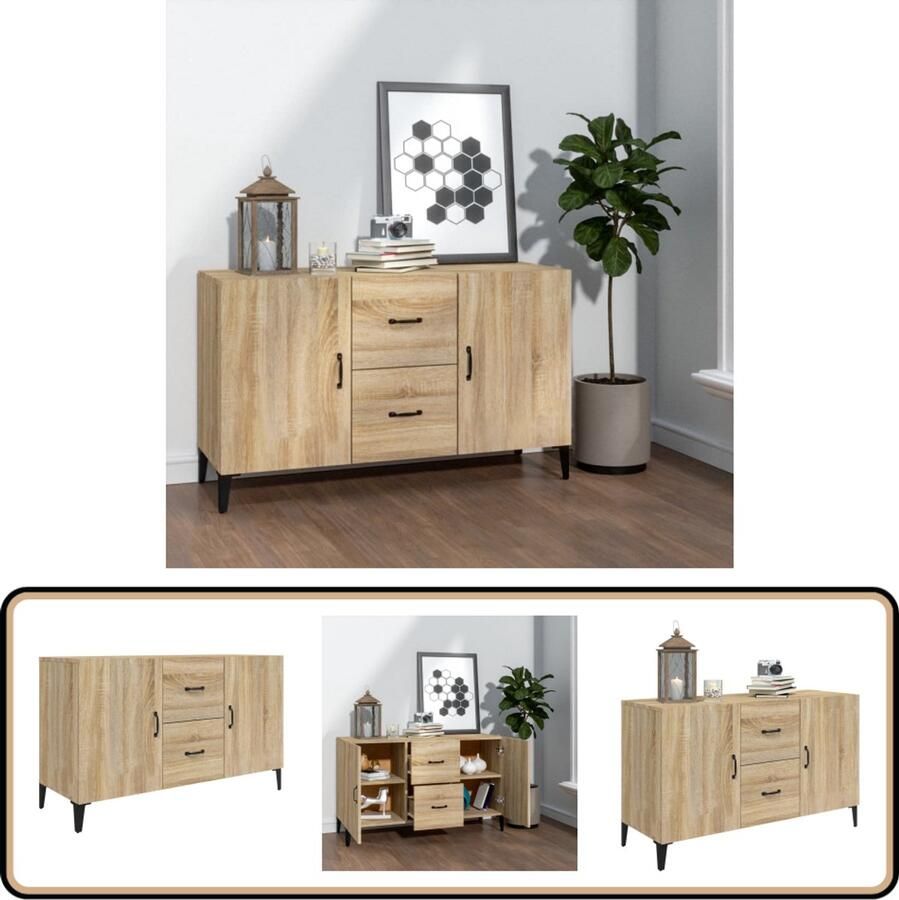 The Living Store Dressoir 100x36x60 cm bewerkt hout sonoma eikenkleurig Dressoir Salontafel Houten Dressoir Opbergkast Vintage Dressoir - Foto 2