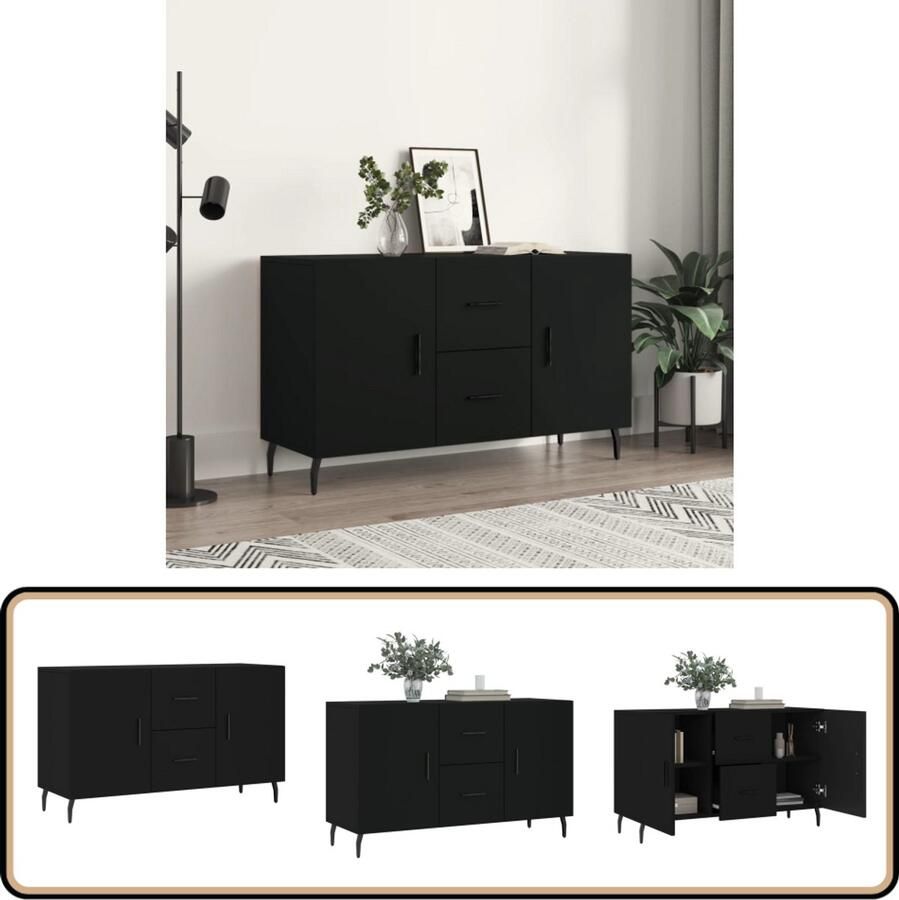 VidaXL Dressoir Bewerkt Hout Zwart 100x36x60 cm Dressoir Opbergkast Houten Dressoir Zwart Dressoir Salontafel