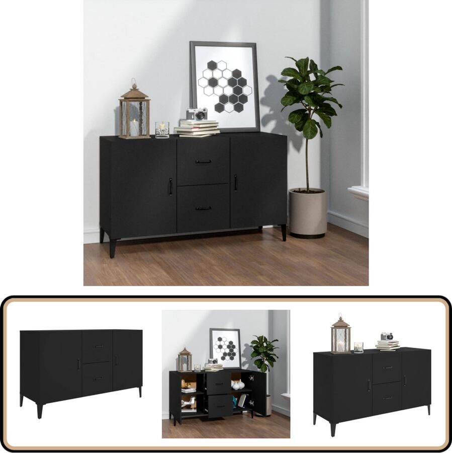 The Living Store Dressoir 100x36x60 cm bewerkt hout zwart Dressoir Houten Dressoir Black Furniture Tv Stand Salontafel