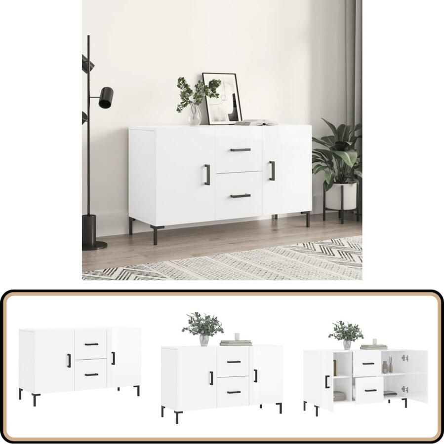 VidaXL Dressoir 100x36x60 cm Hoogglans wit Dressoir Commode Meubilair Woonkamer Slaapkamer - Foto 2