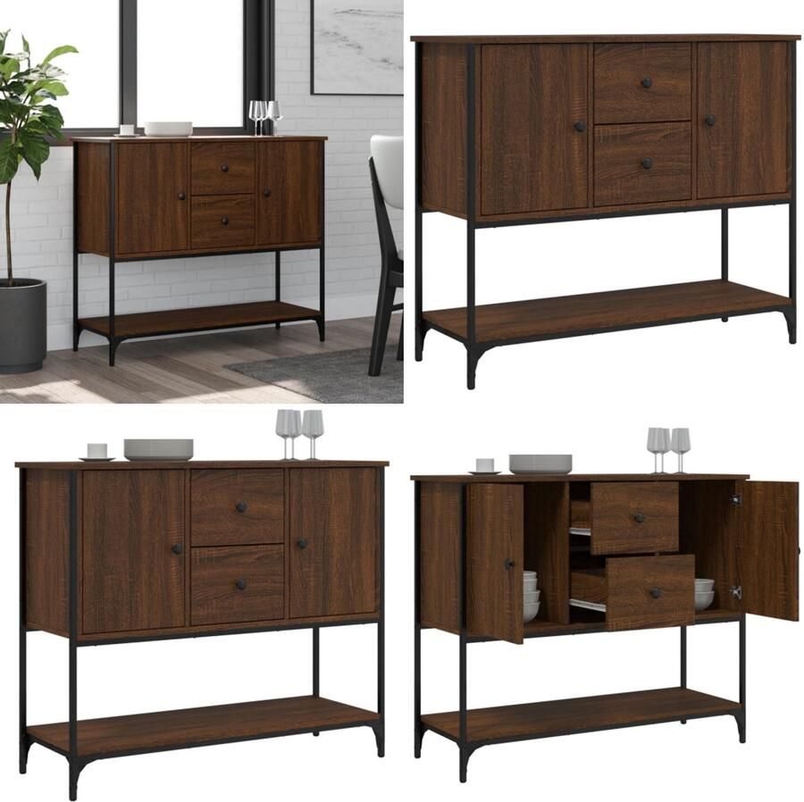 VidaXL Dressoir 100x36x85 cm bewerkt hout bruin eikenkleur Dressoir Dressoirs Opbergkast Wandkast